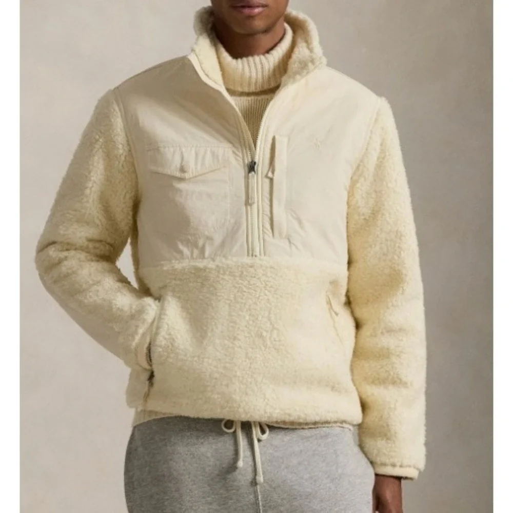 Polo Ralph Lauren Performance Hybrid Sherpa Fleece Pullover Cream Men Medium NWT
